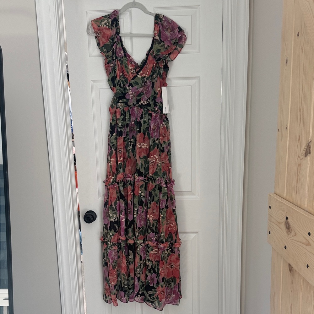 Aqua Floral Ruffled Maxi Dress